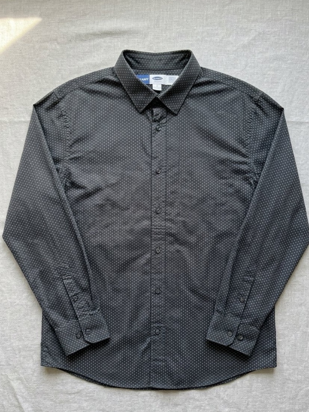 Old Navy Men’s Everyday Shirt XXL Regular Fit - Gray Micro Dot Pattern Long Slee